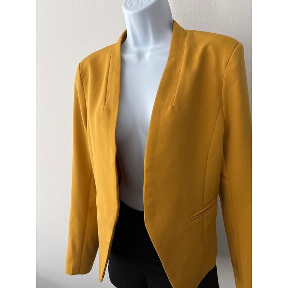 OVI Mustard Yellow Open Front Blazer Size Large Modern Minimal Tailored Workwear - Picture 5 of 11